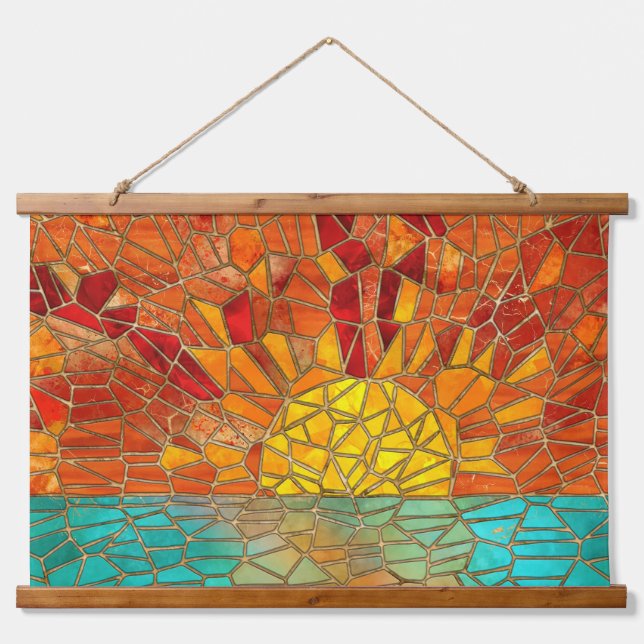 Sunrise over sea mosaic art hanging tapestry (Front)