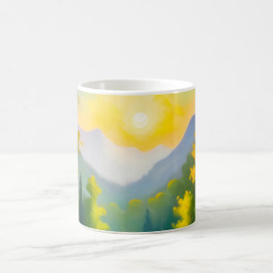 Sunrise over snow covered mountains and lake coffee mug