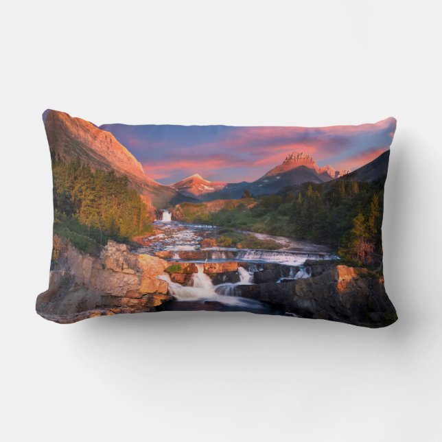 Sunrise over Swiftcurrent Creek Lumbar Pillow (Front)