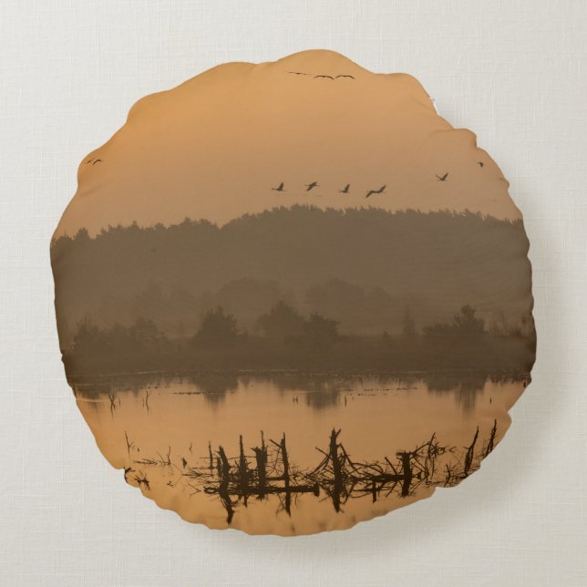Sunrise over the marsh round pillow (Back)