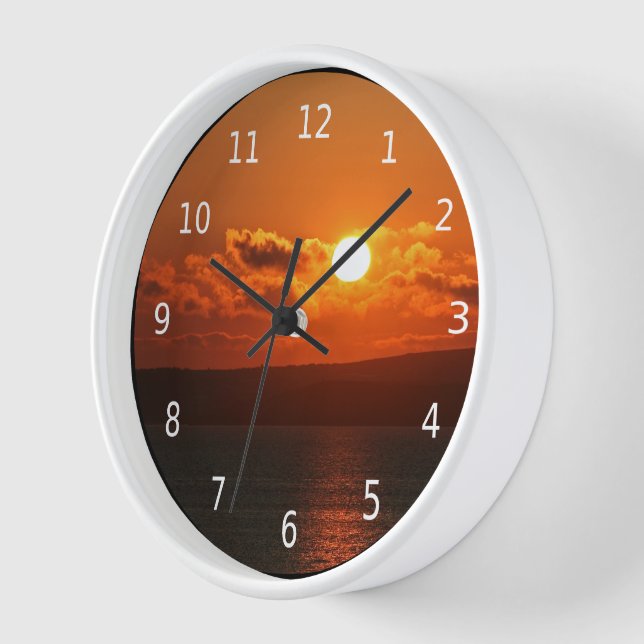 Sunrise over the sea in Cornwall, black border Clock (Angle)