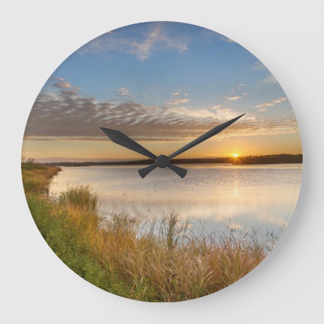 Sunrise Over Wetlands At Arrowwood National Large Clock (Front)