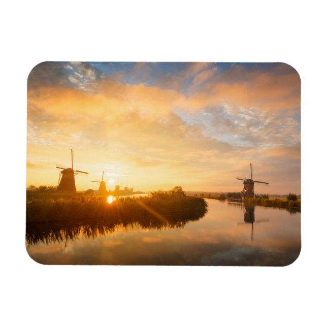 Sunrise over windmills and a river in Holland Magnet (Horizontal)