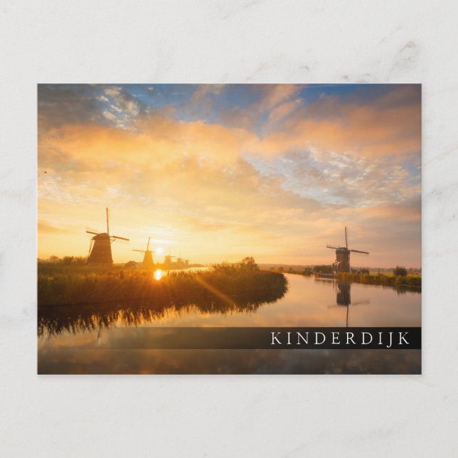 Sunrise over windmills and a river in Holland Postcard (Front)