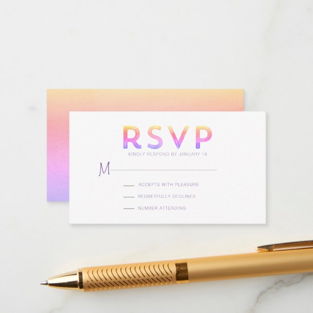 Sunrise Pink Gradient Modern RSVP Enclosure Card (Front/Back In Situ)