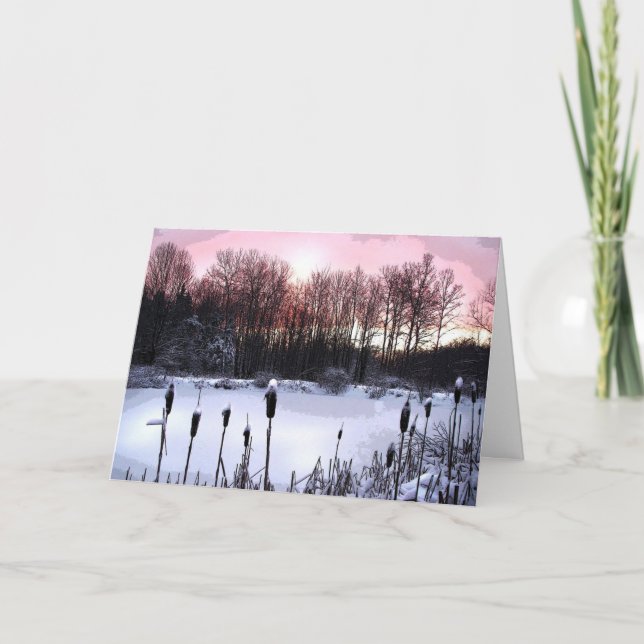 Sunrise Pond Seasons Greetings Holiday Card (Front)