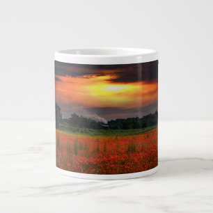 Sunrise Poppy Field And Steam Locomotive Large Coffee Mug