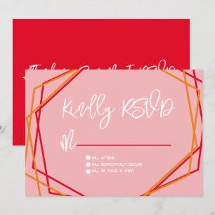 Sunrise Red Pink Geometrical Bars RSVP Wedding Invitation