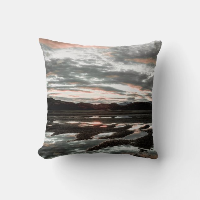 Sunrise reflections at Lago Grey. Torres del Throw Pillow (Front)