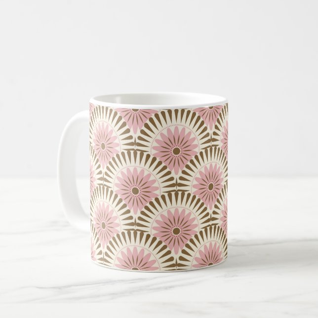 Sunrise retro flower - pink & brown coffee mug (Front Left)