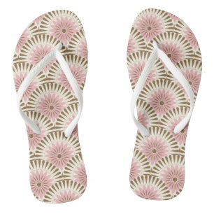 Sunrise retro flower - pink & brown flip flops