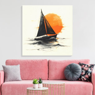Sunrise Sailboat Silhouette Sketch Canvas Print