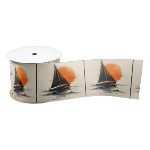 Sunrise Sailboat Silhouette Sketch Satin Ribbon