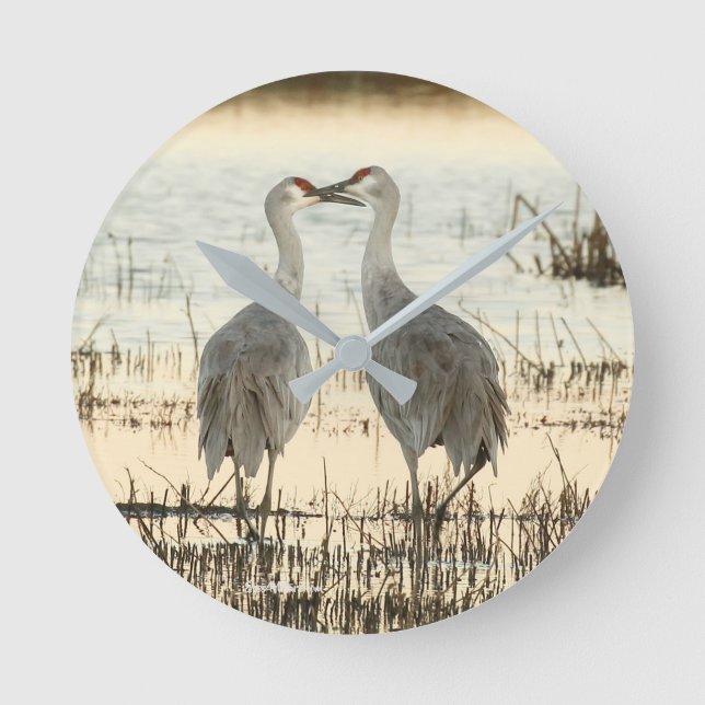 Sunrise Sandhill Crane pair Round Clock (Front)