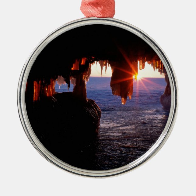 Sunrise Sea Caves Apostle Islands Wisconsin Metal Ornament (Front)
