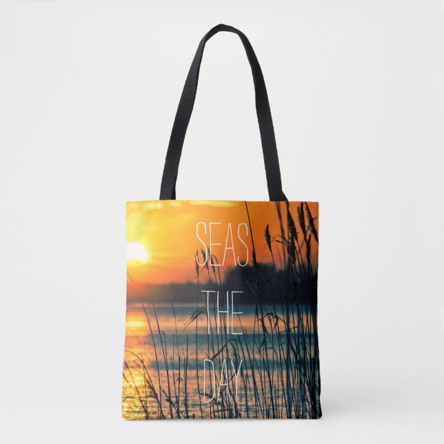 Sunrise Seas the Day Quote Tote Bag (Front)