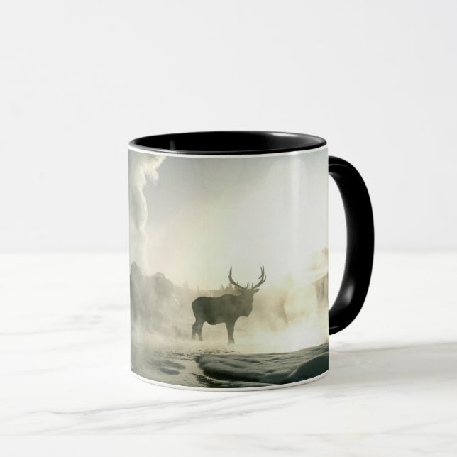 Sunrise Silhouette of Elk at Castle Geyser Mug (Front Right)
