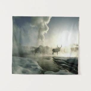 Sunrise Silhouette of Elk at Castle Geyser Tapestry