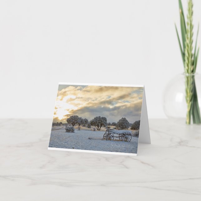 Sunrise Snowy Cart Scene Holiday Card (Front)