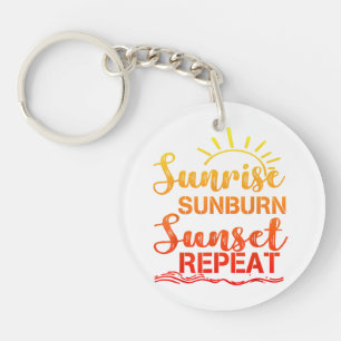 Sunrise Sunburn Sunset Repeat Retro Summer Keychain