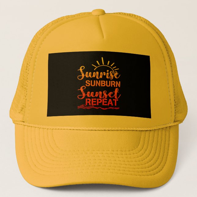 Sunrise Sunburn Sunset Repeat Retro Summer Trucker Hat (Front)