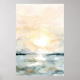 Sunrise Sunset Beach Ocean Watercolor Vertical Poster