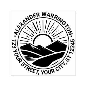 Sunrise Sunset Behind Mountains #2 Name Address Self-inking Stamp