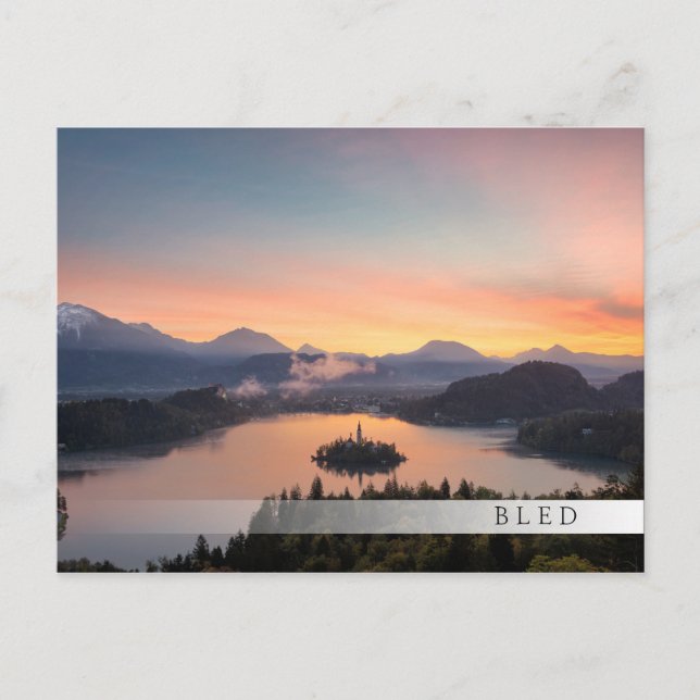 Sunrise sur Lake Bled bar carte postale (Devant)