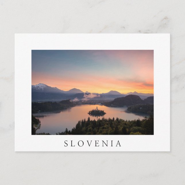 Sunrise sur Lake Bled carte postale blanche (Devant)