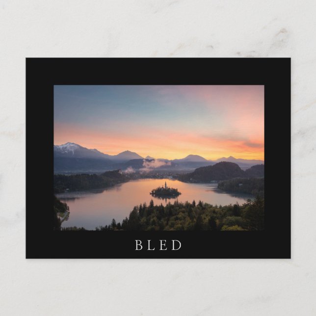 Sunrise sur Lake Bled carte postale noire (Devant)