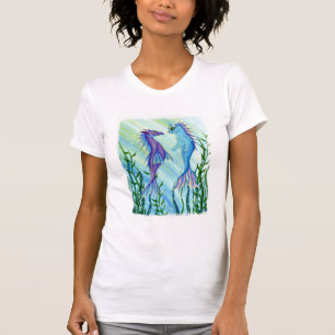 Sunrise Swim, Sea Dragon & Mermaid Cat Art T-Shirt