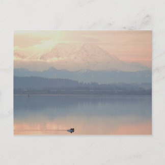 sunrise swimin lake washington with Mt Rainier Postcard