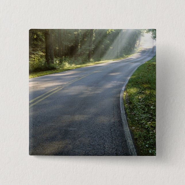 Sunrise through fog alongside Green River 2 Inch Square Button (Front)