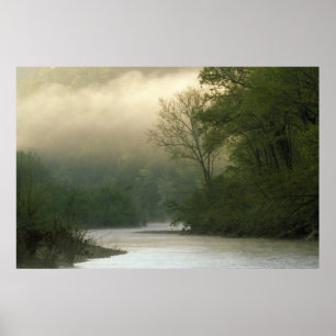 Sunrise through fog viewed from Red Bluff, Poster