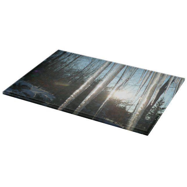 Sunrise Through Icicles Winter Nature Photography Cutting Board (Corner)