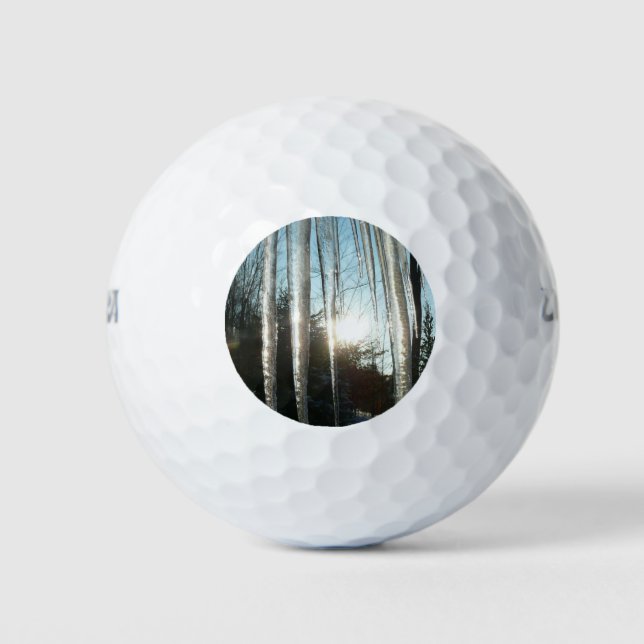 Sunrise Through Icicles Winter Nature Photography Golf Balls (Front)
