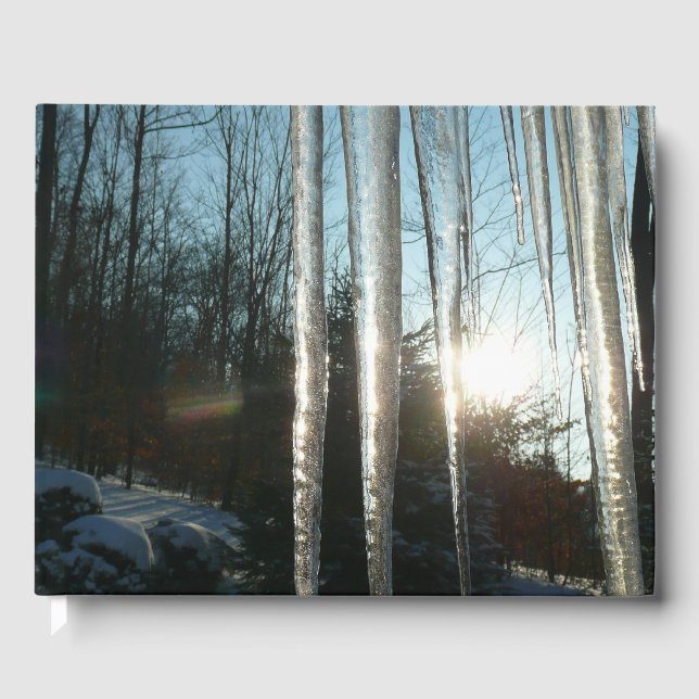 Sunrise Through Icicles Winter Nature Photography Guest Book (Front)