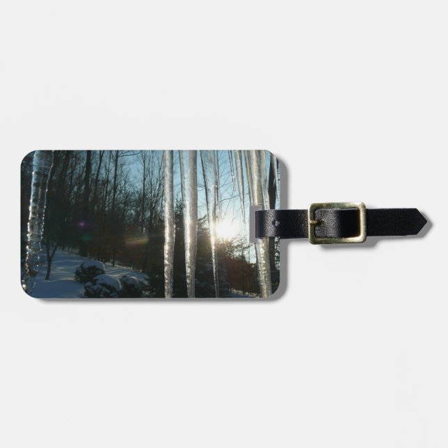 Sunrise Through Icicles Winter Nature Photography Luggage Tag (Front Horizontal)