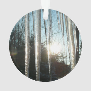 Sunrise Through Icicles Winter Nature Photography Ornament