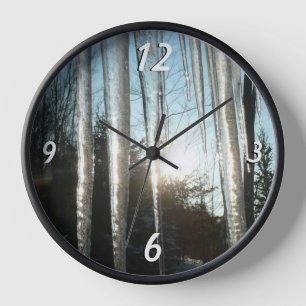 Sunrise Through Icicles Winter Nature Photography Wall Clock