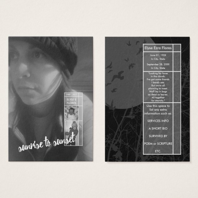 sunrise to sunset funeral invitations (Front & Back)