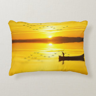 Sunrise Traditional Fishmonger Boat Accent Pillow