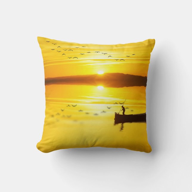 Sunrise Traditional Fishmonger Boat Throw Pillow (Front)