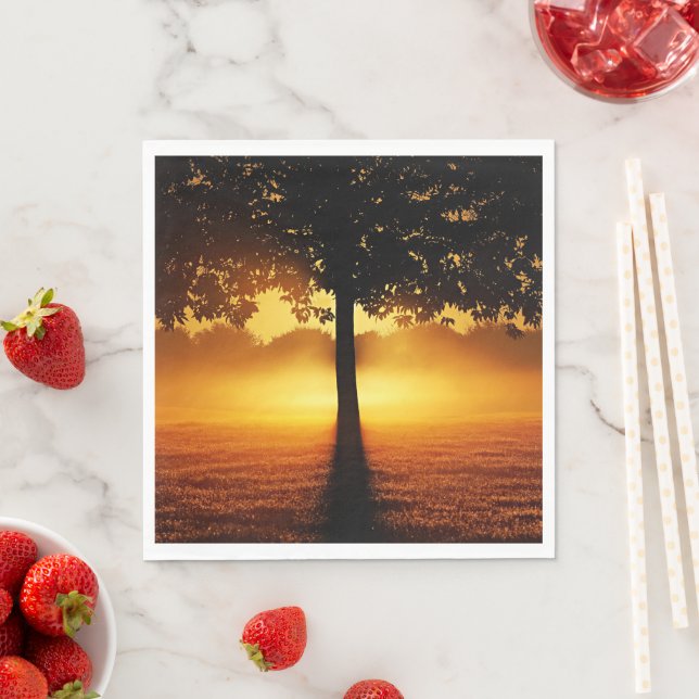 Sunrise, tree silhouette, napkin (Insitu)