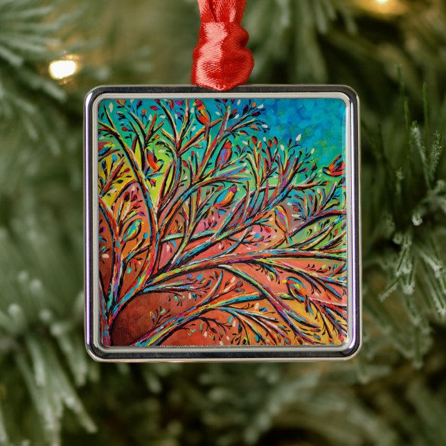 Sunrise Treetop Birds II Metal Ornament (Tree)