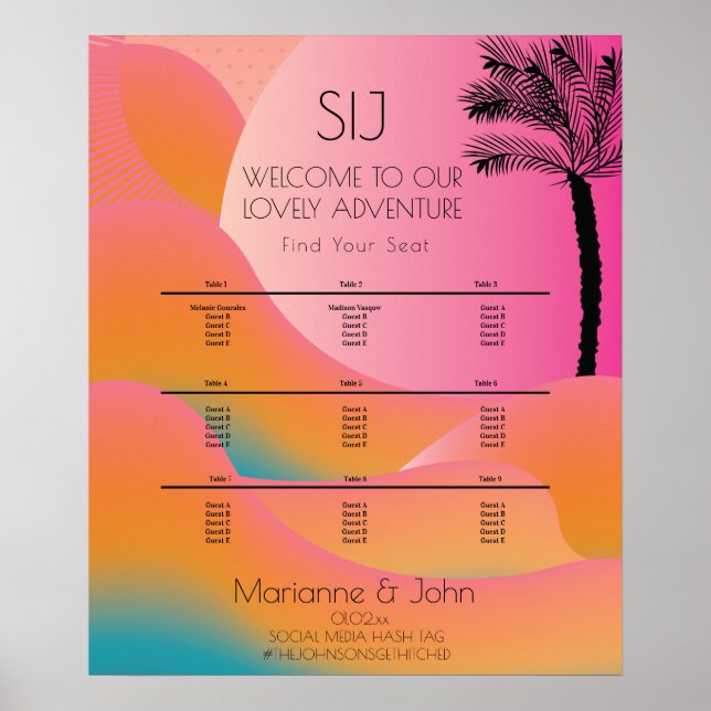 Sunrise Tropical Beach Wedding Ombre Pink Poster (Front)