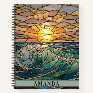 Sunrise Waves Stained Glass Illusion Personalized Notebook