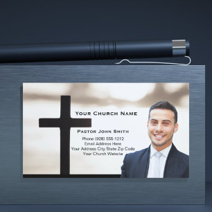 Sunrise White Black Cross Pastor Photo  Business Card