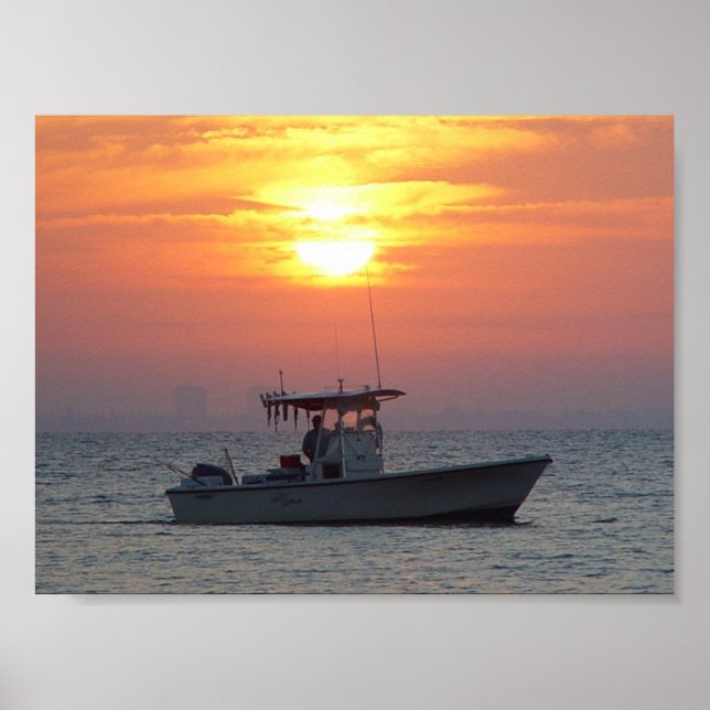 Sunrise with boat on Sanibel Island Poster (Front)