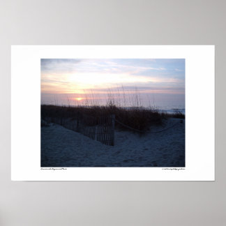 Sunrise with Seagrass and Fence Poster